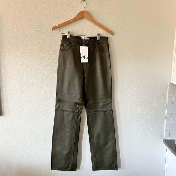 NWT Zara Green Leather Pants - Picture 1 of 7